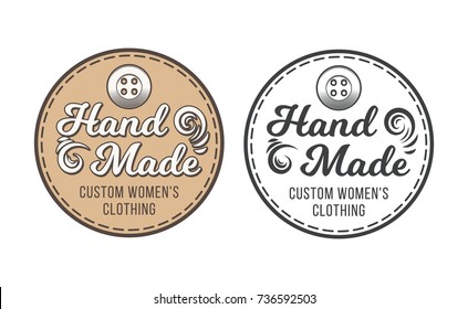 Tailor Shop Emblem Or Signage With Business Information Vector Illustration In Retro Style. Custom, Individual Sewing Handiwork Small Business Brand Sticker, Label Or Badge Design Template