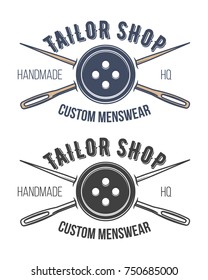 Tailor Shop Emblem Or Signage With Business Information Vector Illustration In Retro Style. Custom, Individual Sewing Handiwork Small Business Brand Sticker, Label Or Badge Design Template