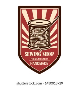 Tailor shop emblem template. Design element for logo, label, sign, poster. Vector illustration