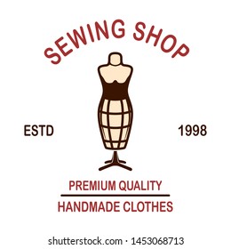 Tailor shop emblem template. Design element for logo, label, sign, poster. Vector illustration