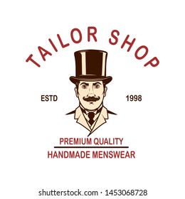 Tailor shop emblem template. Design element for logo, label, sign, poster. Vector illustration