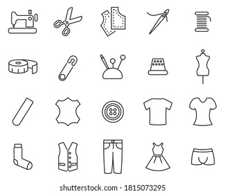 Tailor Shop Icons Black & White Thin Line Set Big