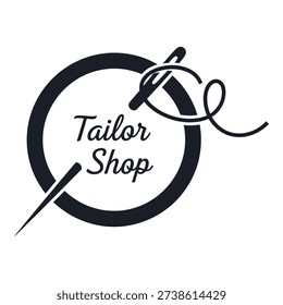Tailor shop logo with needle and thread in circle symbol icon