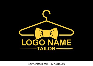 Tempale con el logotipo de la Tienda Tailandesa. Logotipo sastre sencillo y elegante con corbata y perchas