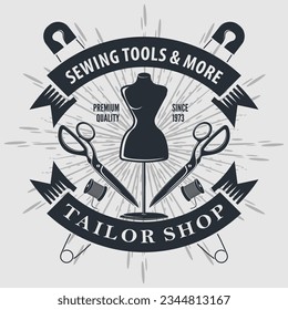 Tailor Shop poster, banner template. Vector illustration - Powered by Shutterstock - Get 15% off with code: PIKWIZARD15