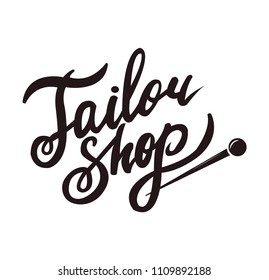 Tailor shop promo black logotype with sharp pin