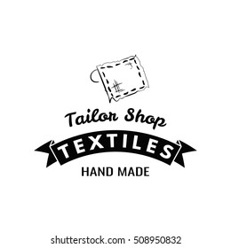 Tailor shop, sewing kit. Tailor label. Vector Illustration. Isolated On White Background