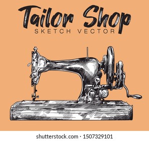 Tailor shop. Sewing machine. Hand sketch vector illustrator.