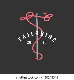 Tailor shop vector logo, sign, emblem. Design element for clothes sewing and tailoring