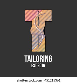 Tailor shop vector logo, sign, emblem. Design element for sewing and tailoring craft service with needlework