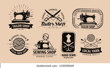 Tailor Shop, Yarn Logo Or Label. Tailoring Concept. Vector Illustration