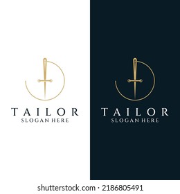 Logotipo de silueta sastre con marcas de aguja, hilo, benik y máquinas de coser. Diseño de logotipos para sastres, tiendas de moda y otras empresas de confección.