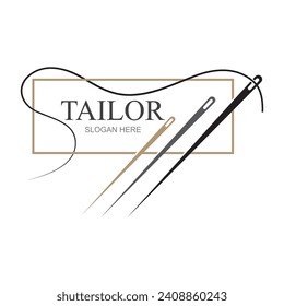 Tailor silhouette logo with needle, thread, benik and sewing machine markings. Logo design for tailors, fashion, boutiques and other clothing companies. With vector illustration design.