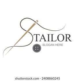 Tailor silhouette logo with needle, thread, benik and sewing machine markings. Logo design for tailors, fashion, boutiques and other clothing companies. With vector illustration design.