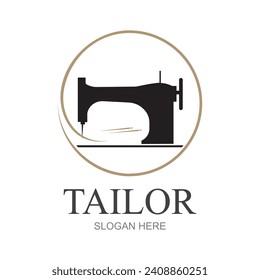Logotipo de silueta sastre con marcas de aguja, hilo, benik y máquinas de coser. Diseño de logotipos para sastres, tiendas de moda y otras empresas de confección. Con diseño de ilustración vectorial.