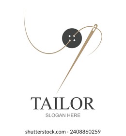 Logotipo de silueta sastre con marcas de aguja, hilo, benik y máquinas de coser. Diseño de logotipos para sastres, tiendas de moda y otras empresas de confección. Con diseño de ilustración vectorial.