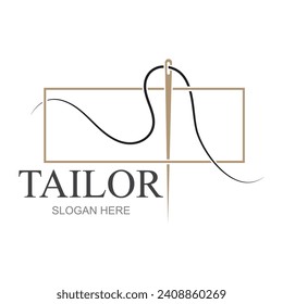 Logotipo de silueta sastre con marcas de aguja, hilo, benik y máquinas de coser. Diseño de logotipos para sastres, tiendas de moda y otras empresas de confección. Con diseño de ilustración vectorial.