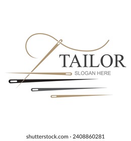 Tailor silhouette logo with needle, thread, benik and sewing machine markings. Logo design for tailors, fashion, boutiques and other clothing companies. With vector illustration design.