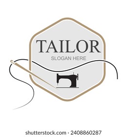 Silhouettenlogo mit Nadel-, Faden-, Bänk- und Nähmaschinenmarkierungen. Logo-Design für Schneider, Mode, Boutiquen und andere Bekleidungsunternehmen. Mit Vektorgrafik-Design.