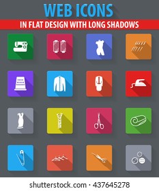 Tailor simply web icons in flat design with long shadows