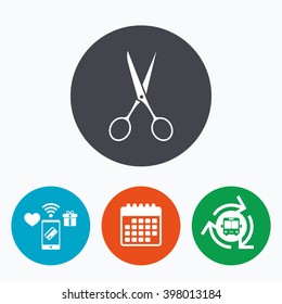 Tailor symbol. Mobile payments, calendar and wifi icons. Bus shuttle.