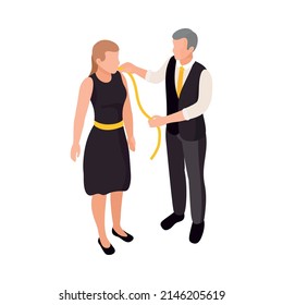Tailor taking measurements isometric icon vector illustration