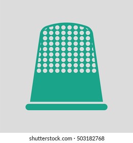 Tailor thimble icon. Gray background with green. Vector illustration.