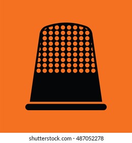 Tailor thimble icon. Orange background with black. Vector illustration.