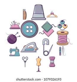 Tailor tools icons set. Cartoon illustration of 16 tailor tools vector icons for web