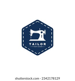 Tailor vector logo design. Sewing old machine icon. Textile emblem. brand company