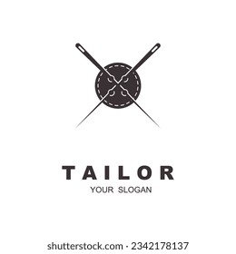 Tailor vector logo design. Sewing old machine icon. Textile emblem. brand company
