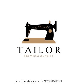 Tailor vector logo. Sewing machine logo. Needle and thread logo for clothing label.