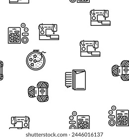 Tailor Worker Sewing Occupation Vector Seamless Pattern Thin Line Illustration