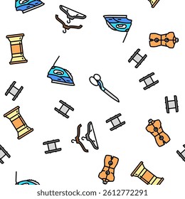 Tailor Worker Sewing Occupation Vector Seamless Pattern Thin Line Illustration
