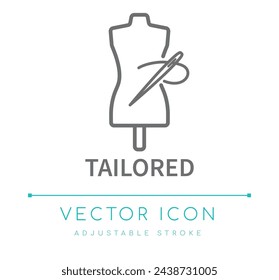 Tailored Clothing Style Sewing Textile Vector Line Icon, Tailor Bespoke Clothes Fashion Material Apparel Vector Line Icon