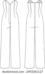 traje de mono de pierna ancha con cremallera sin mangas sin mangas a medida enterizos enterizos de Plantilla dibujo técnico plano sketch cad mockup moda mujer diseño estilo modelo 