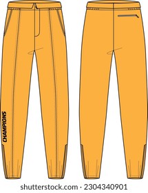 Tailored ski sweat Jogger bottom Pants design flat sketch vector illustration, Track pants concept with front and back view, Sweatpants for running, jogging, fitness, and active wear pants design.