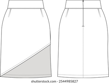 tailored zippered asymmetric hem long maxi midi a line pencil straight high rise high waist mid rise mid waist skirt template technical drawing flat sketch cad mockup fashion woman design style model