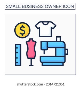 Tailoring color icon. Sewing machine. Special equipment to design and do fashion clothes.Measuring tape.Small business owner concept. Isolated vector illustration