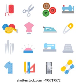 Tailoring and dressmaking icons set. collection of paraphernalia for sewing . Material for sewing. isolated vector illustration.