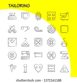 Tailoring Hand Drawn Icon Pack For Designers And Developers. Icons Of Knit, Machine, Scissors, Sewing, Buttons, Knit, Machine, Sewing, Vector
