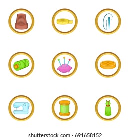 Tailoring icons set. Cartoon set of 9 tailoring vector icons for web isolated on white background