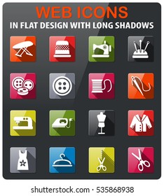 tailoring icons set in flat design with long shadow