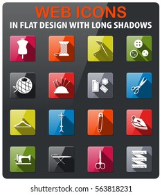 tailoring icons set in flat design with long shadow