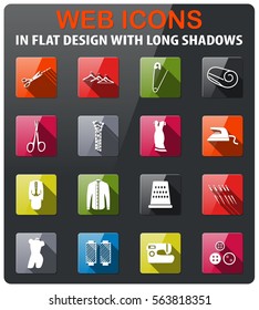 tailoring icons set in flat design with long shadow