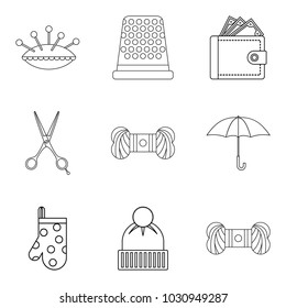 Tailoring icons set. Outline set of 9 tailoring vector icons for web isolated on white background