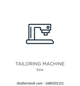 Tailoring machine icon. Thin linear tailoring machine outline icon isolated on white background from sew collection. Line vector sign, symbol for web and mobile