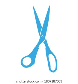 Tijeras de sastrería, simple silueta azul sobre un fondo blanco. Aislado
