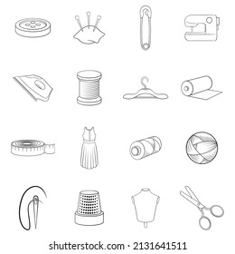 Tailoring set icons in outline style isolated on white background