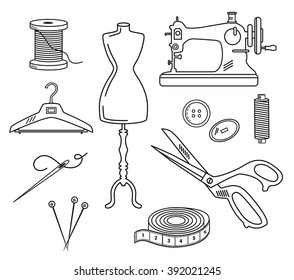 Tailoring Set Vector Illustration in Linear Style